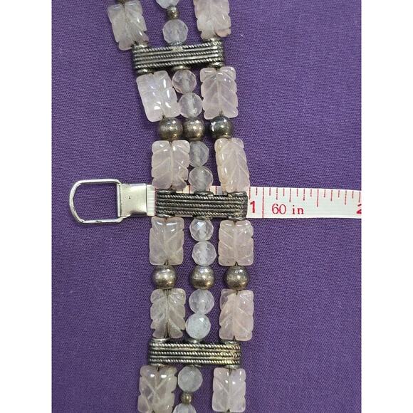 Rare Vintage Bracelet Sterling Silver 925 And Carved Rose Quartz Layered Beads - Picture 13 of 16